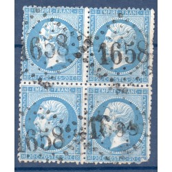 Timbre France Yvert Bloc de 4 No 22 Empire 20c bleu Oblitéré Gros chiffres