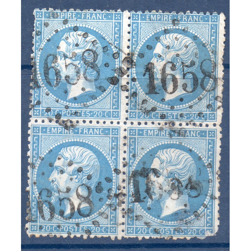 Timbre France Yvert Bloc de 4 No 22 Empire 20c bleu Oblitéré Gros chiffres