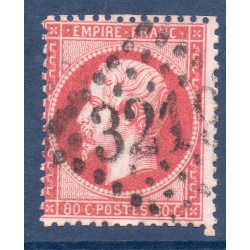 Timbre France Yvert No 24a Empire 80c rose foncé Oblitéré gros chiffres