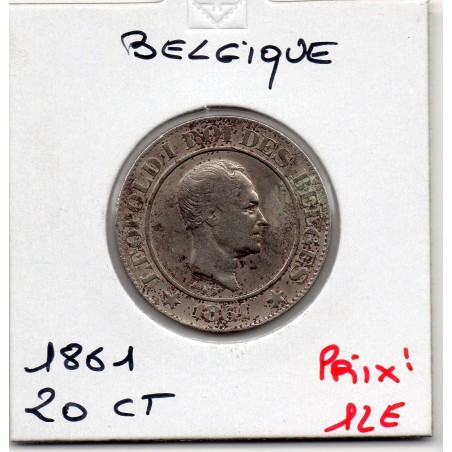 Belgique 20 centimes 1861 TTB, KM 20 pièce de monnaie