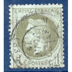 Timbre France Yvert No 25a Empire Lauré 1c vert olive Oblitéré CaD type 17