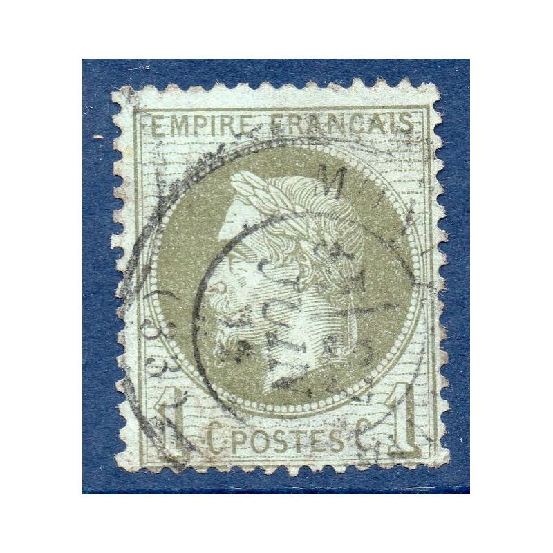 Timbre France Yvert No 25a Empire Lauré 1c vert olive Oblitéré CaD type 17