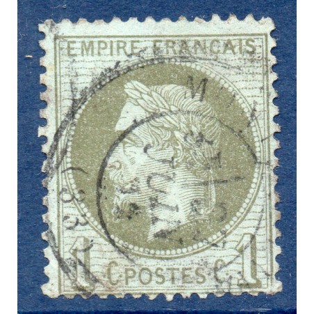 Timbre France Yvert No 25a Empire Lauré 1c vert olive Oblitéré CaD type 17