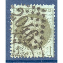 Timbre France Yvert No 25 Empire Lauré 1c vert bronze Oblitéré gros chiffres