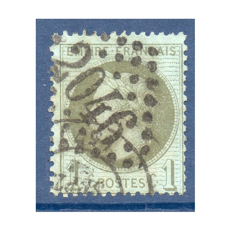 Timbre France Yvert No 25 Empire Lauré 1c vert bronze Oblitéré gros chiffres