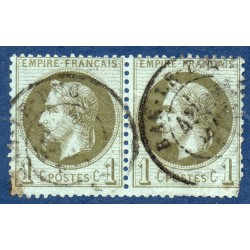 Timbre France Yvert Paire No 25 Empire Lauré 1c vert bronze Oblitéré CaD type 17