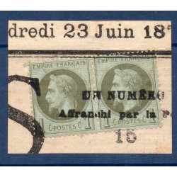 Timbre France Yvert Paire No 25 Empire Lauré 1c vert bronze Oblitéré journaux