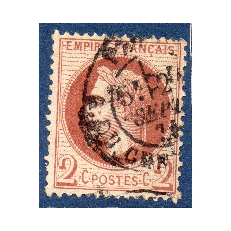 Timbre France Yvert No 26Aa Empire Lauré 2c chocolat Oblitéré CaD type 17