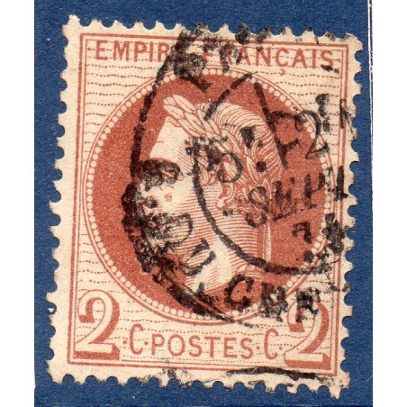 Timbre France Yvert No 26Aa Empire Lauré 2c chocolat Oblitéré CaD type 17