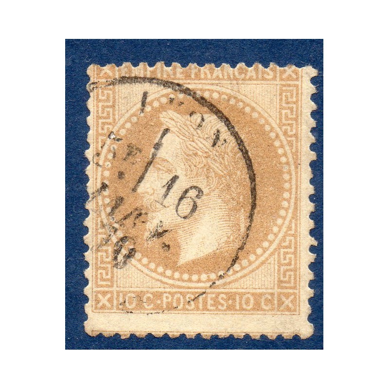 Timbre France Yvert No 28B Empire Lauré 10c bistre Oblitéré CaD type 16