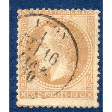 Timbre France Yvert No 28B Empire Lauré 10c bistre Oblitéré CaD type 16