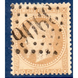 Timbre France Yvert No 28B Empire Lauré 10c bistre Oblitéré gros chiffres