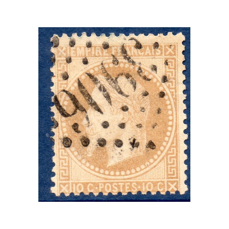 Timbre France Yvert No 28B Empire Lauré 10c bistre Oblitéré gros chiffres