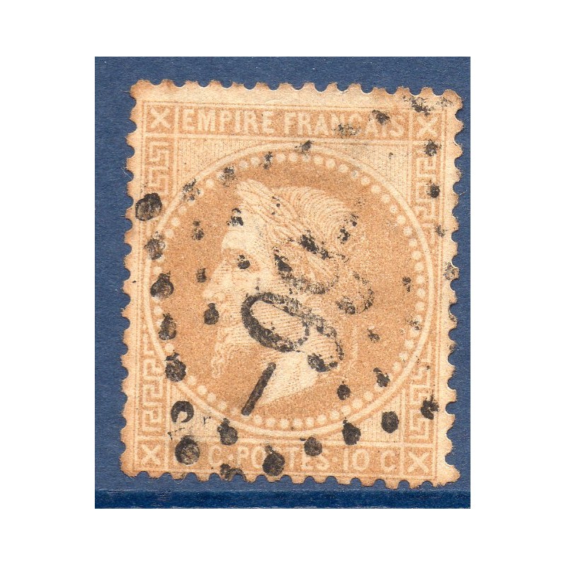 Timbre France Yvert No 28Ba Empire Lauré 10c bistre foncé Oblitéré gros chiffres