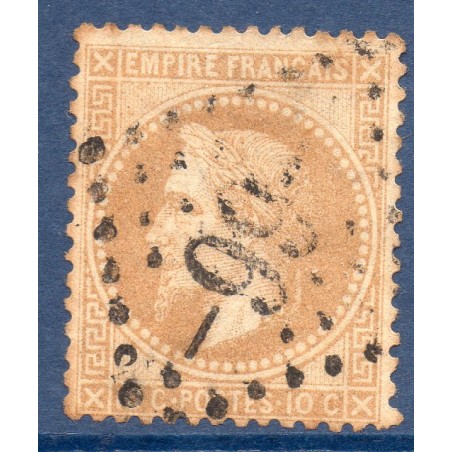 Timbre France Yvert No 28Ba Empire Lauré 10c bistre foncé Oblitéré gros chiffres