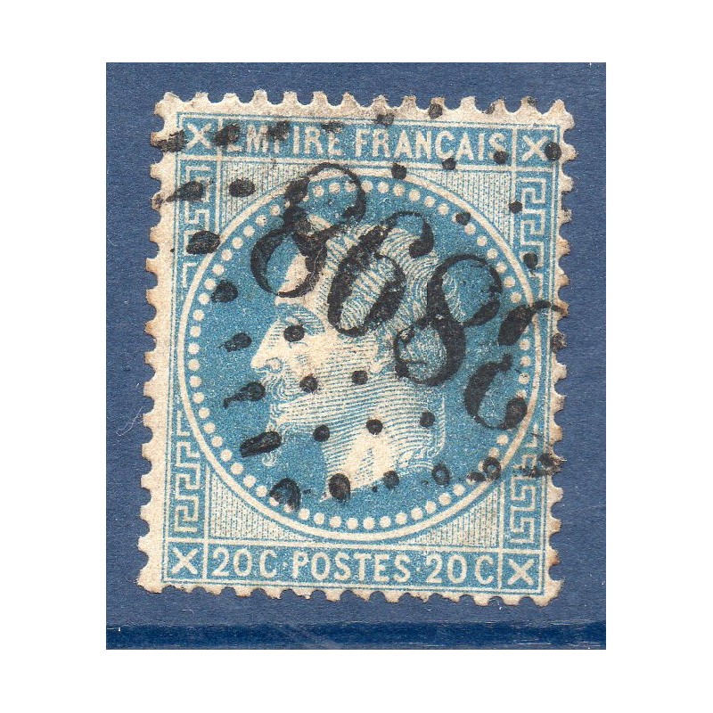 Timbre France Yvert No 29A Empire Lauré 20c bleu Oblitéré gros chiffres