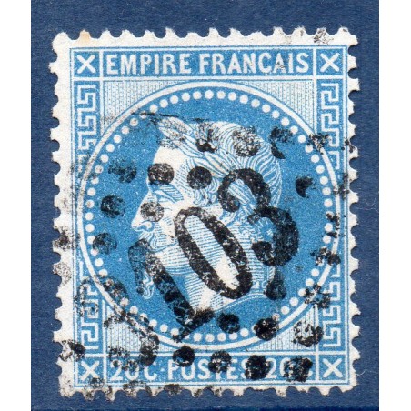 Timbre France Yvert No 29Aa Empire Lauré 20c bleu foncé Oblitéré gros chiffres