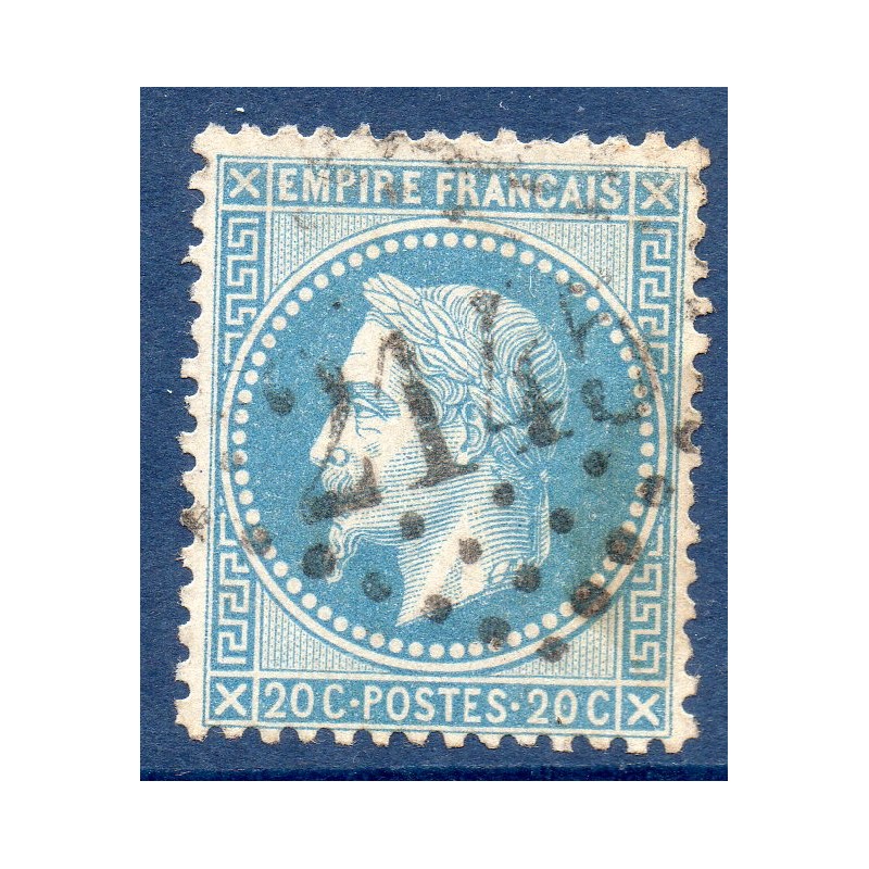 Timbre France Yvert No 29B Empire Lauré 20c bleu Oblitéré gros chiffres