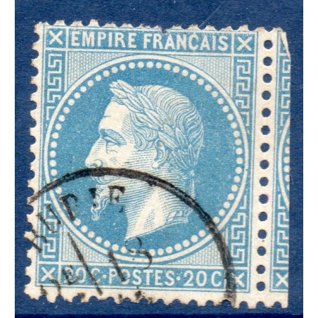 Timbre France Yvert No 29B Empire Lauré 20c bleu Oblitéré CaD type 16