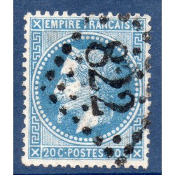 Timbre France Yvert No 29Ba Empire Lauré 20c bleu foncé Oblitéré gros chiffres