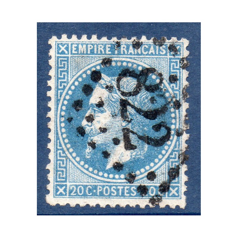 Timbre France Yvert No 29Ba Empire Lauré 20c bleu foncé Oblitéré gros chiffres