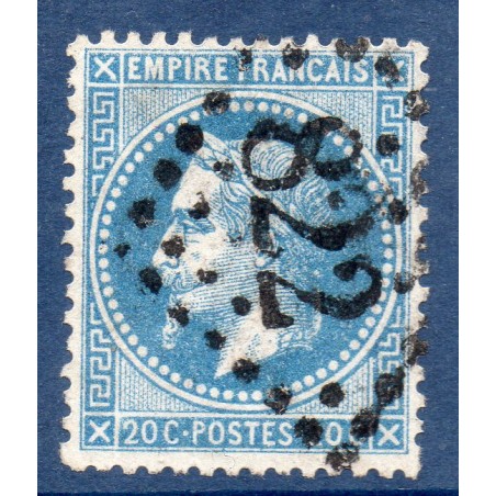 Timbre France Yvert No 29Ba Empire Lauré 20c bleu foncé Oblitéré gros chiffres