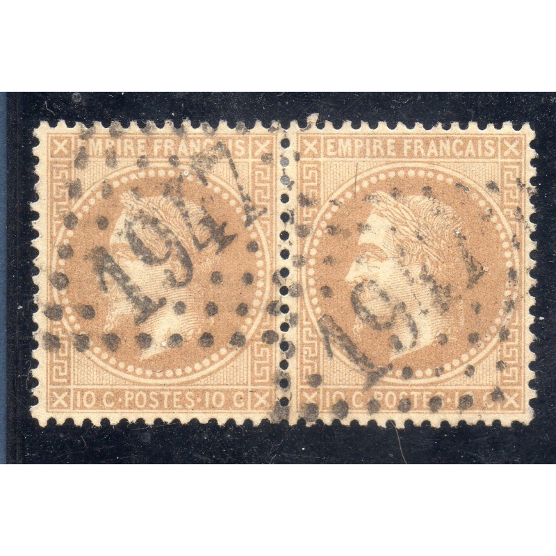 Timbre France Yvert Paire No 28Ba Empire Lauré 10c bistre foncé Oblitéré gros chiffres