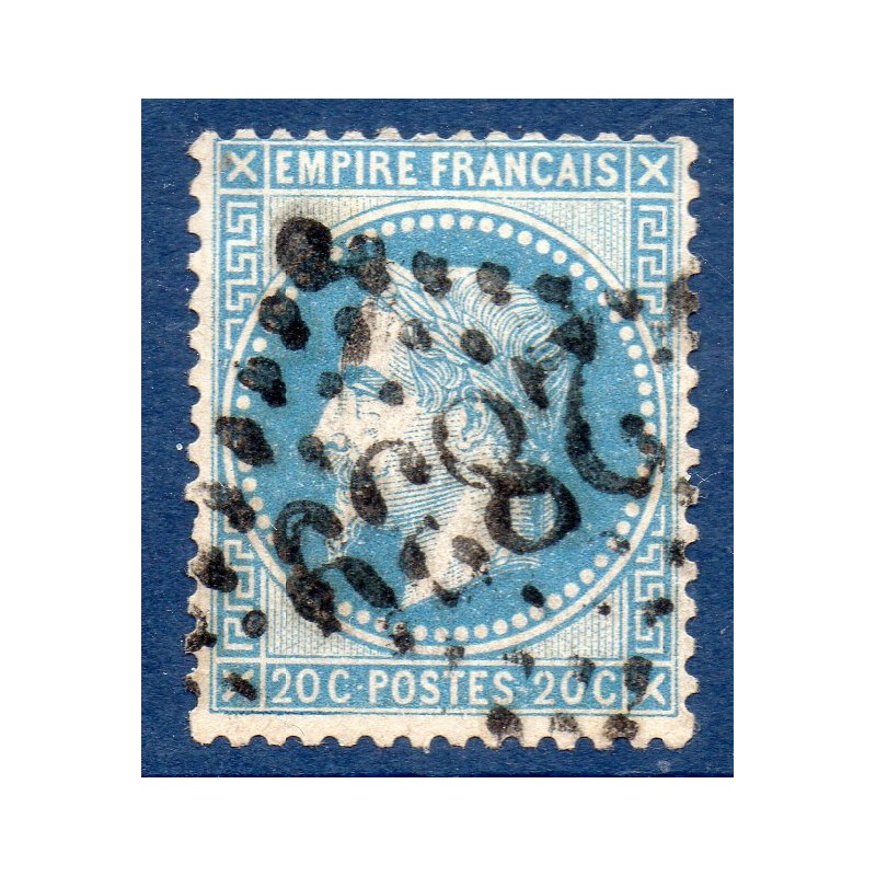 Timbre France Yvert No 29Ba Empire Lauré 20c bleu foncé Oblitéré gros chiffres