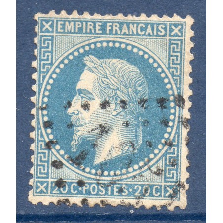 Timbre France Yvert No 29Ba Empire Lauré 20c bleu foncé Oblitéré gros chiffres