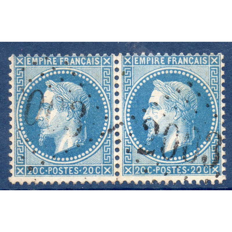 Timbre France Yvert Paire No 29Ba Empire Lauré 20c bleu foncé Oblitéré gros chiffres