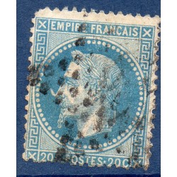 Timbre France Yvert No 29Bb Empire Lauré 20c bleu à la corne Oblitéré étoile