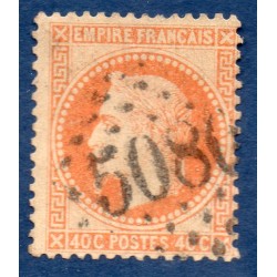 Timbre France Yvert No 31b Empire Lauré 40c orange vif Oblitéré gros chiffres