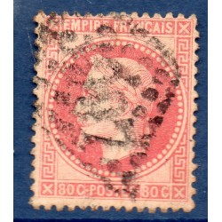 Timbre France Yvert No 32 Empire Lauré 80c rose Oblitéré gros chiffres