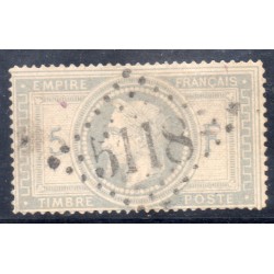 Timbre France Yvert No 33 Empire Lauré 5 fr violet-gris Oblitéré gros chiffres