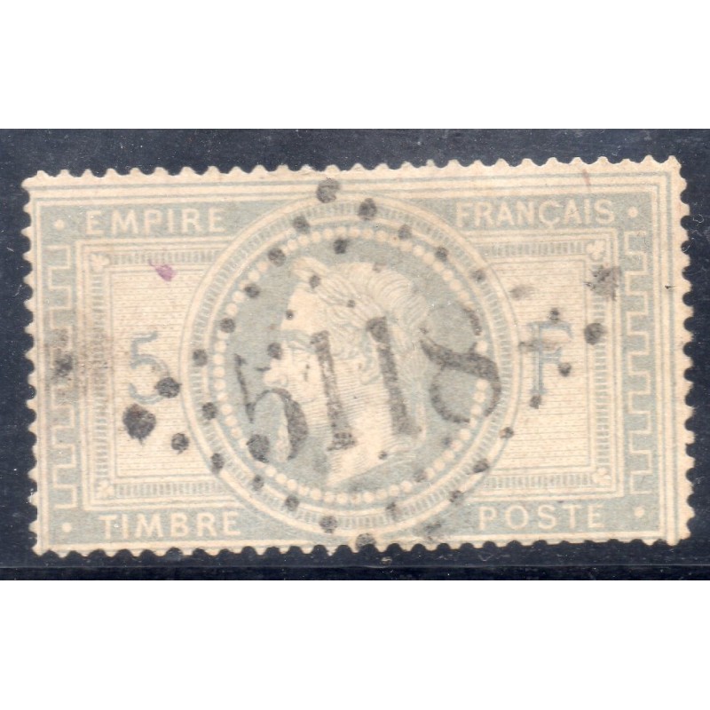 Timbre France Yvert No 33 Empire Lauré 5 fr violet-gris Oblitéré gros chiffres