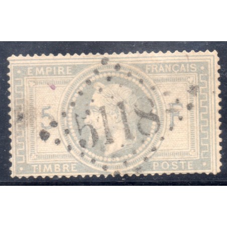 Timbre France Yvert No 33 Empire Lauré 5 fr violet-gris Oblitéré gros chiffres