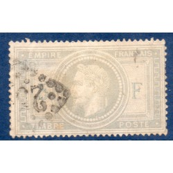 Timbre France Yvert No 33 Empire Lauré 5 fr violet-gris Oblitéré gros chiffres