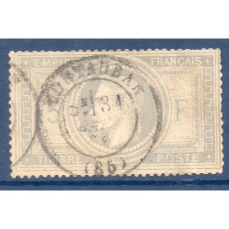 Timbre France Yvert No 33 Empire Lauré 5 fr violet-gris Oblitéré CaD type 17