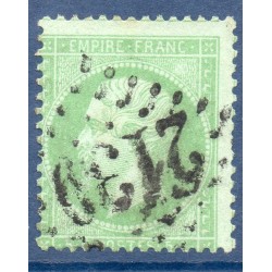 Timbre France Yvert No 35 Empire 5 c vert pâle sur bleu Oblitéré gros chiffres