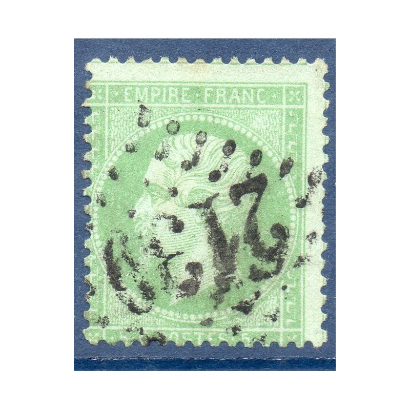 Timbre France Yvert No 35 Empire 5 c vert pâle sur bleu Oblitéré gros chiffres