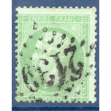 Timbre France Yvert No 35 Empire 5 c vert pâle sur bleu Oblitéré gros chiffres