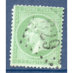 Timbre France Yvert No 35 Empire 5 c vert pâle sur bleu Oblitéré gros chiffres