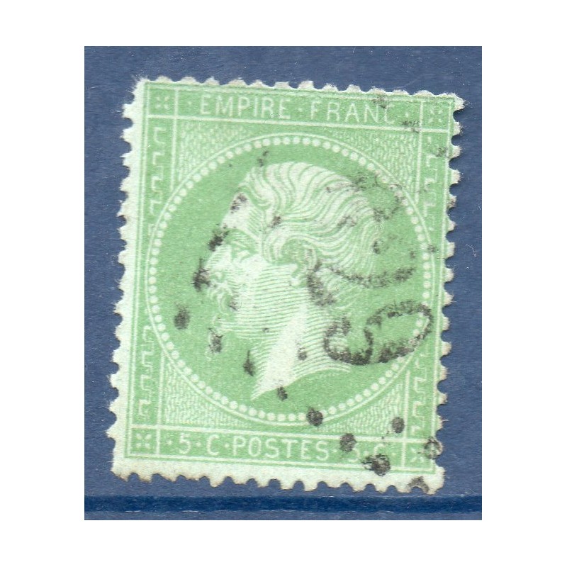 Timbre France Yvert No 35 Empire 5 c vert pâle sur bleu Oblitéré gros chiffres