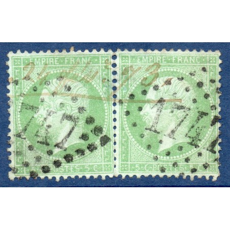 Timbre France Yvert Paire No 35 Empire 5 c vert pâle sur bleu Oblitéré gros chiffres