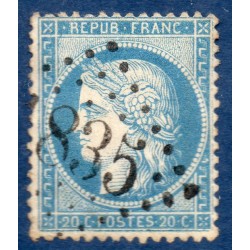 Timbre France Yvert No 37 Cérès Siège de Paris 20 c bleu Oblitéré gros chiffres