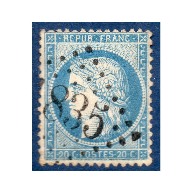 Timbre France Yvert No 37 Cérès Siège de Paris 20 c bleu Oblitéré gros chiffres