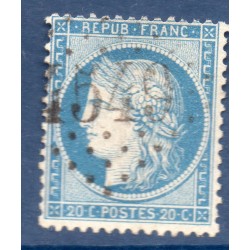 Timbre France Yvert No 37 Cérès Siège de Paris 20 c bleu Oblitéré gros chiffres