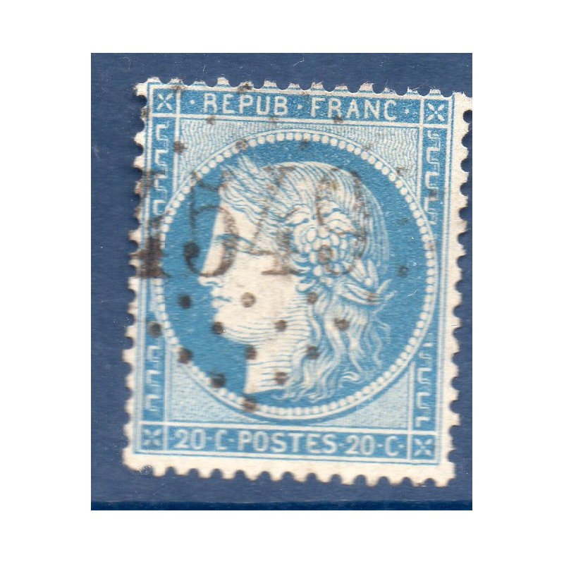 Timbre France Yvert No 37 Cérès Siège de Paris 20 c bleu Oblitéré gros chiffres