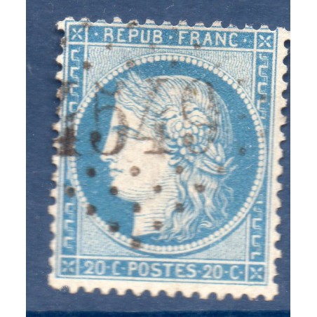 Timbre France Yvert No 37 Cérès Siège de Paris 20 c bleu Oblitéré gros chiffres