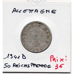 Allemagne 50 reichspfennig 1941 D, TTB KM 96 pièce de monnaie